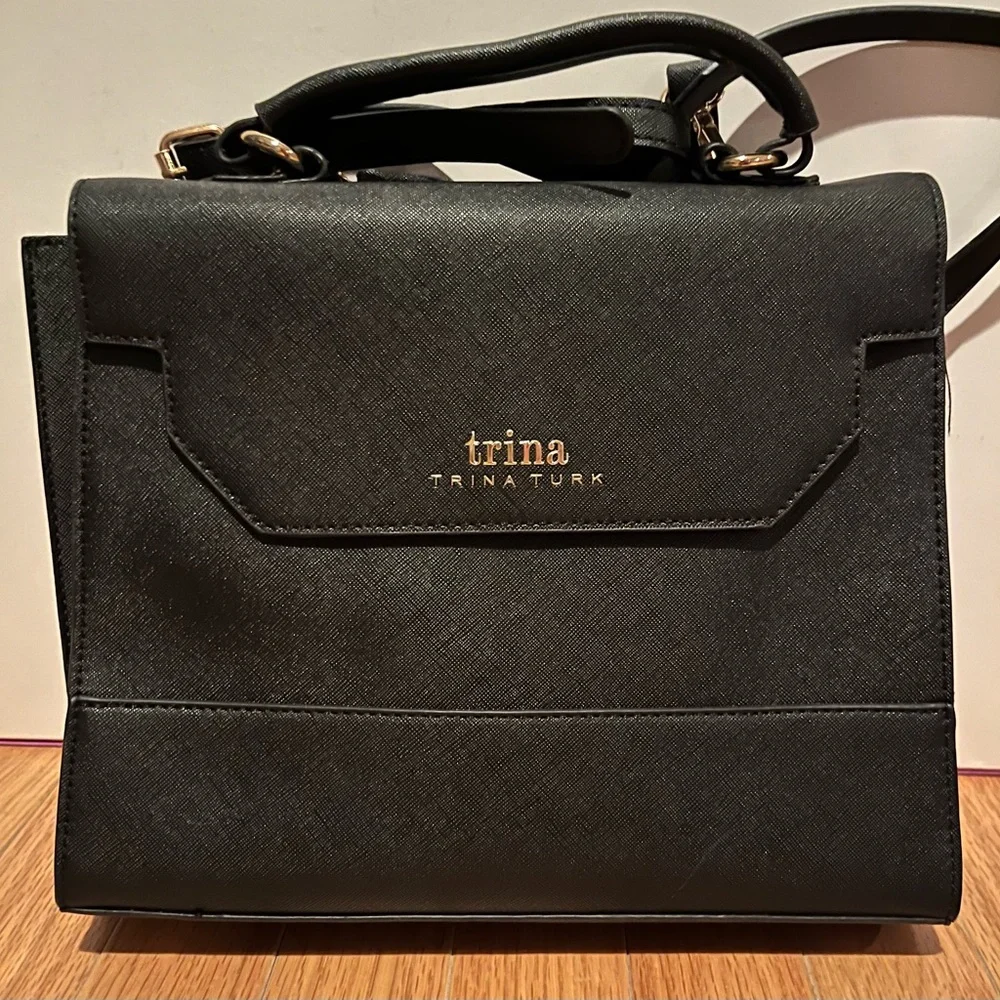 Trina Turk Black Crossbody Bag with Geometric Flap - Picture 1 of 3